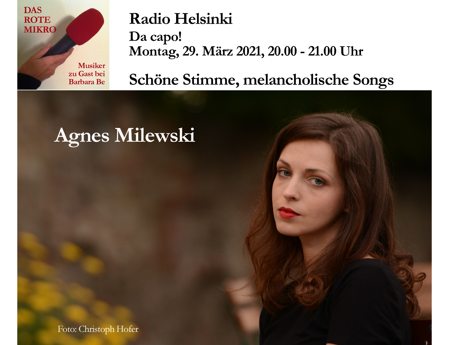 Bild zur Sendereihe Da capo! Agnes Milewski: Ja, ich schreib traurige Lieder