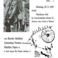 DADAismen, 28.8.17, 19h, Sittl, Lerchenfelder G. 51 - Flyer, mit Bildmaterial von Hannah Höch, Dada-Ernst und Kurt Schwitters, aus 'Sturm-Bilderbuch'